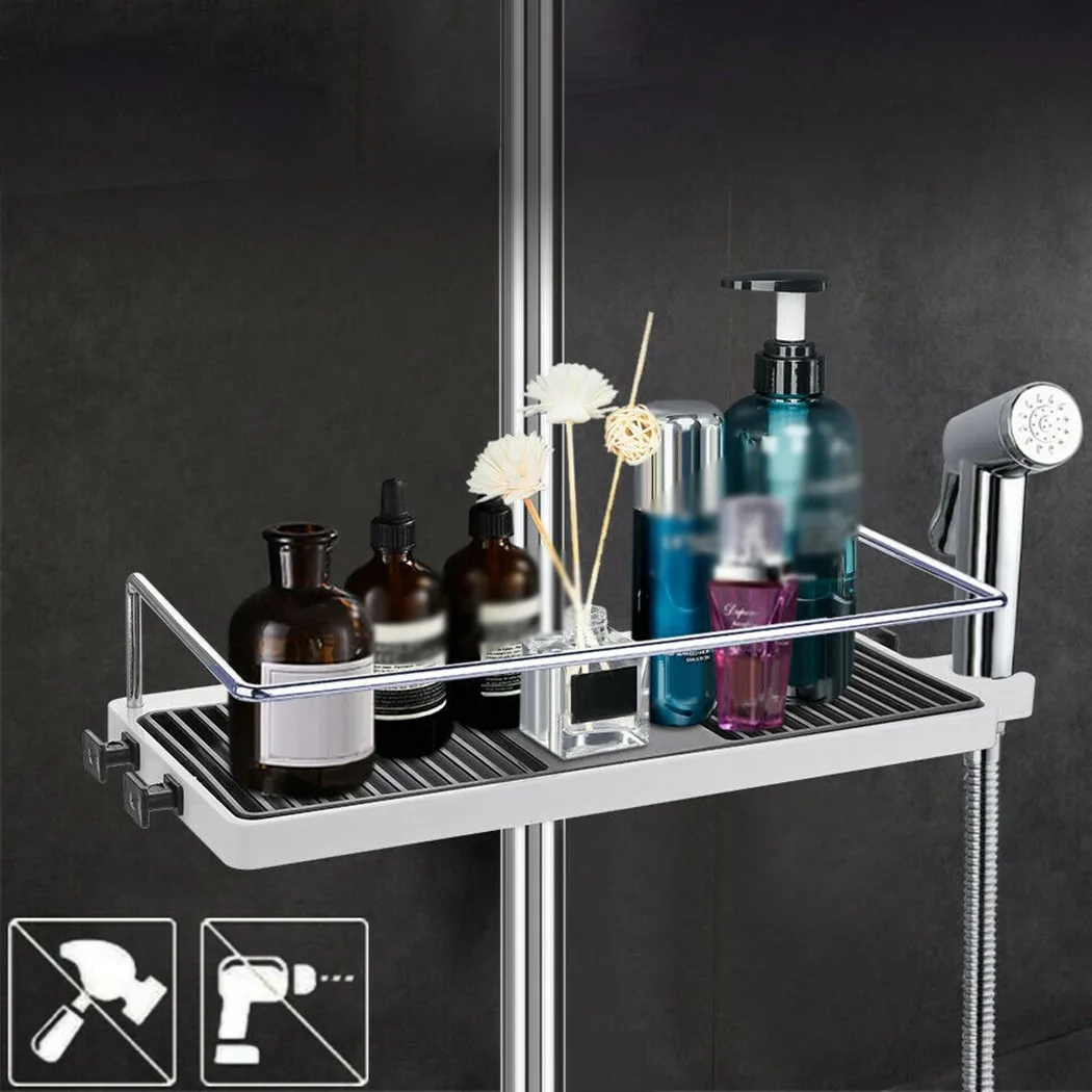 

1PC Stainless Steel ABS Bathroom Shower Rack Organiser Tray Pole Storage Shelf Holder Shampoo Kitchen Storage Bathroom Accessory