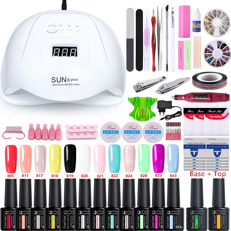 

Nail Set Manicure Set 120W UV LED Lamp Dryer Nail Kit Soak Off Nail Gel Polish Electric Nail Drill Machine Salon Nail Art Tools