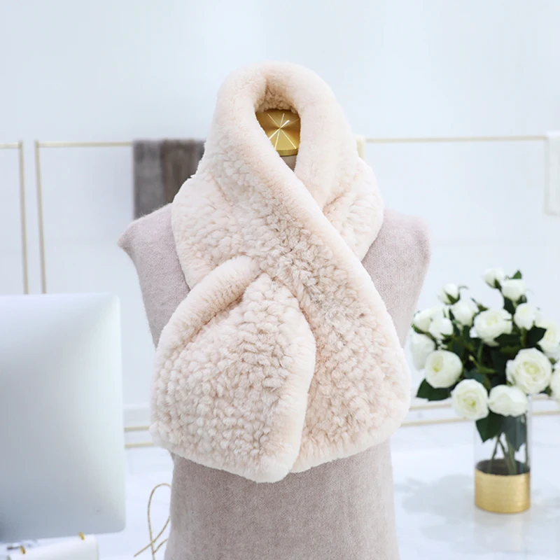 

Scarf Women Winter Muffler Real Rex Rabbit Fur Women Fashion Warm Knitted Neckerchief Wholesale Lady Retail 100%Genuine