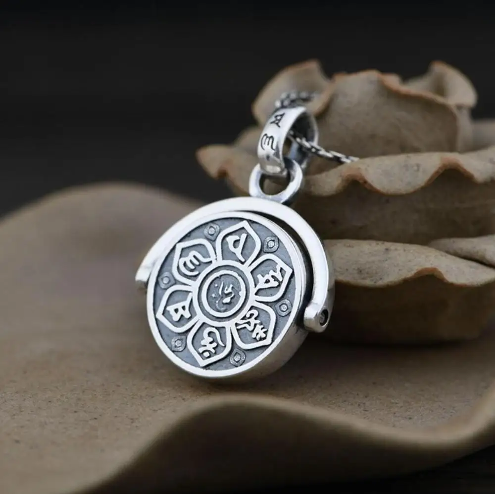 925 пробы Серебряный Тибетский ОМ-мани падме хм Лотос Подвеска в подарок A2154 |