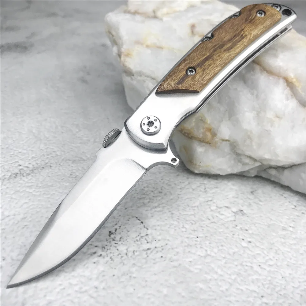 

338 Pocket Camping Hunting Folding Knife Outdoor Knife White Shadow Wooden Handle High Hardness EDC Survive Utility Jackknife