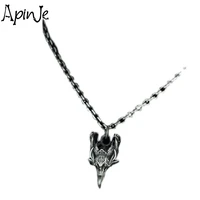 apinje vintage 925 sterling silver skull pendant necklace handmade demon domineering pendant men jewelry necklace