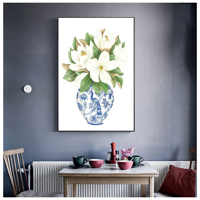 Китайская изображение сине-белой гортензии с изображением магнолии китайская