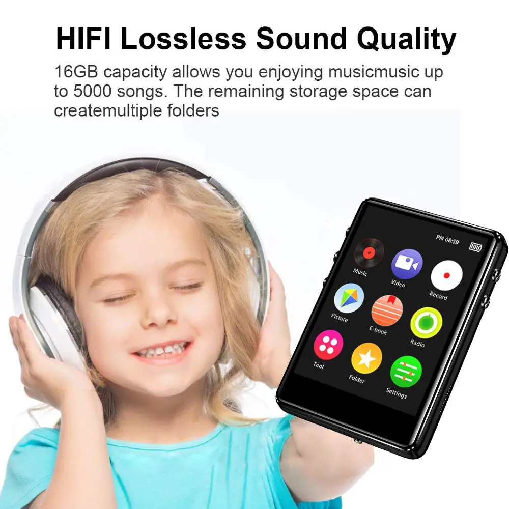 MP4-плеер Bluetooth5.0 Built-in Speaker с 2 4 дюймовым сенсорным экраном Поддержка FM-радио Запись