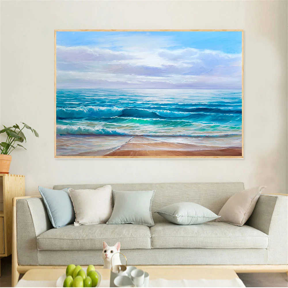 Пляжная волна холст красивый пляж морской пейзаж синее море фотография масло |