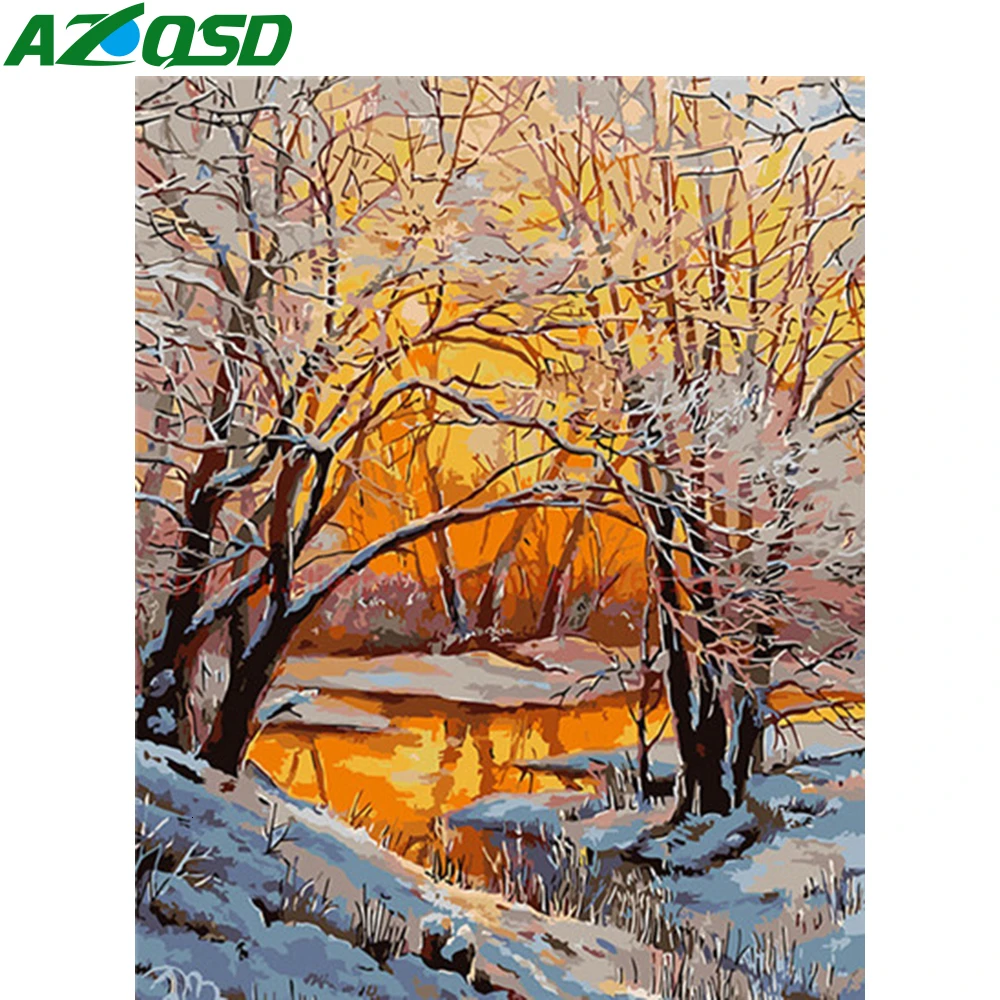 AZQSD краска по номерам на холсте Дерево DIY рукоделие 40x50 см без рамки масляная для