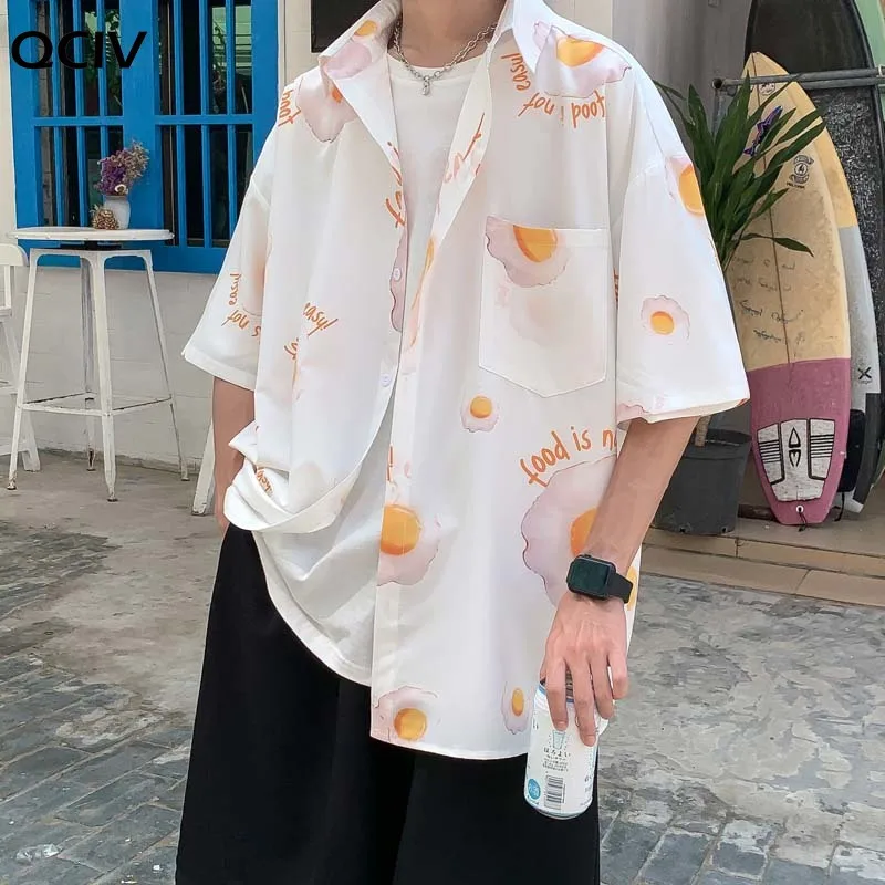 

Omelette Printed Streetwear Shirt Men Plus Size Short Sleeve Shirts Loose Summer Fashion Casual Korean Shirt Mens Tops 5XL-M
