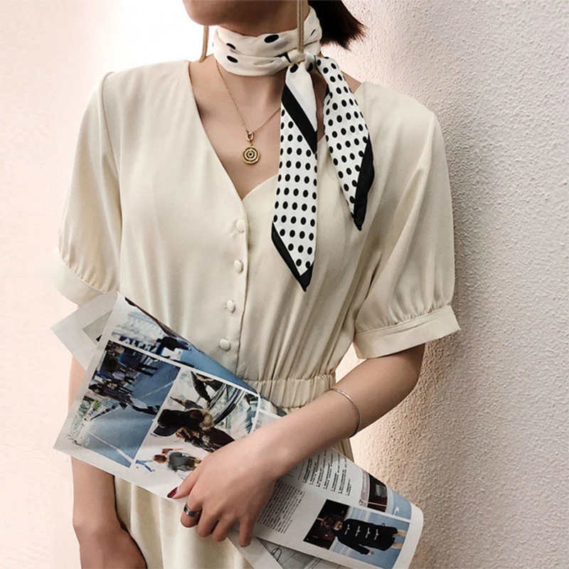 Новый модный шарф в горошек Корейском стиле винтажный женский 70x70 см |