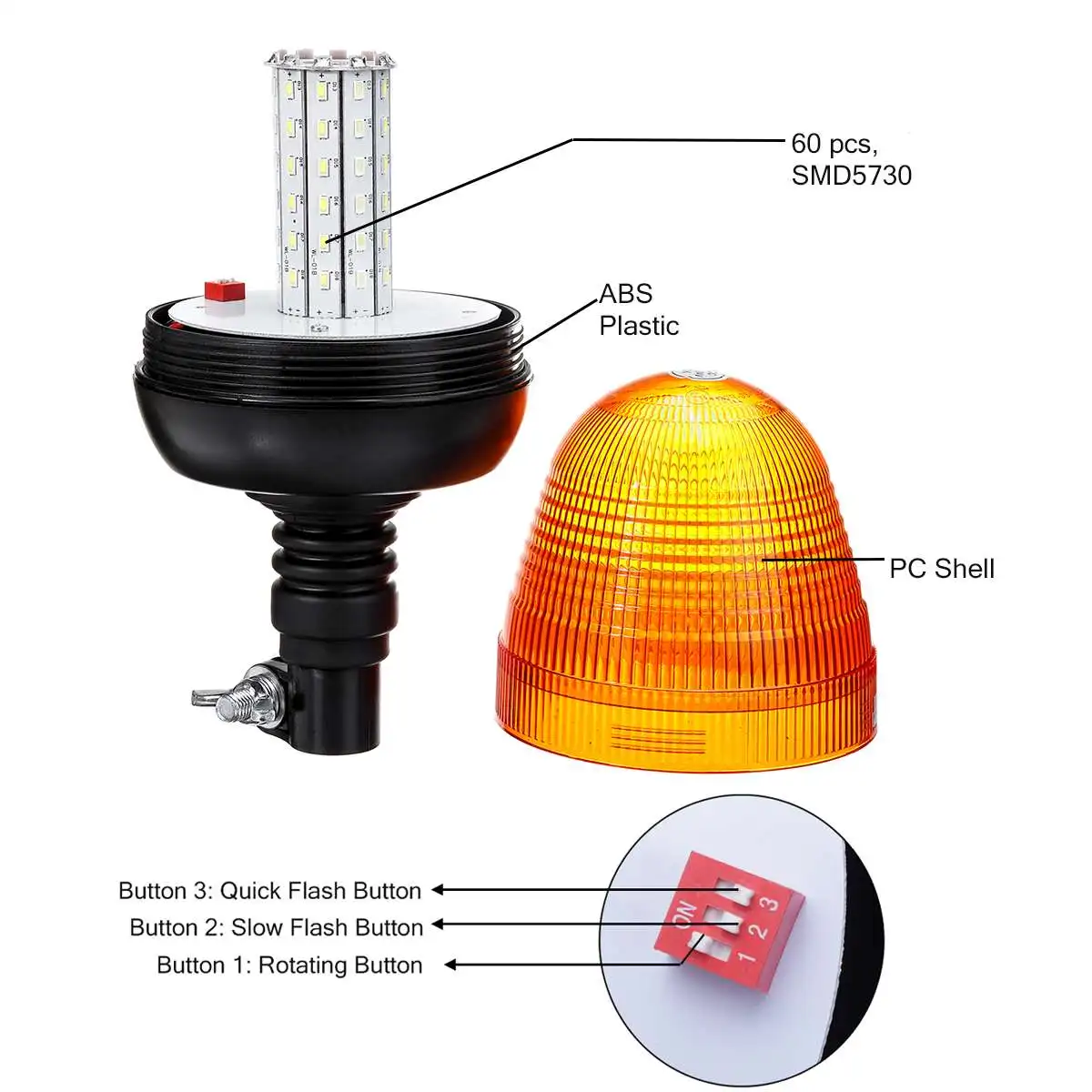12V 24V 60 LED Tractor Rotating Flashing Beacon Light Flexible Strobe Warning Emergency Lamps Amber Truck SUV Boat Car - купить по