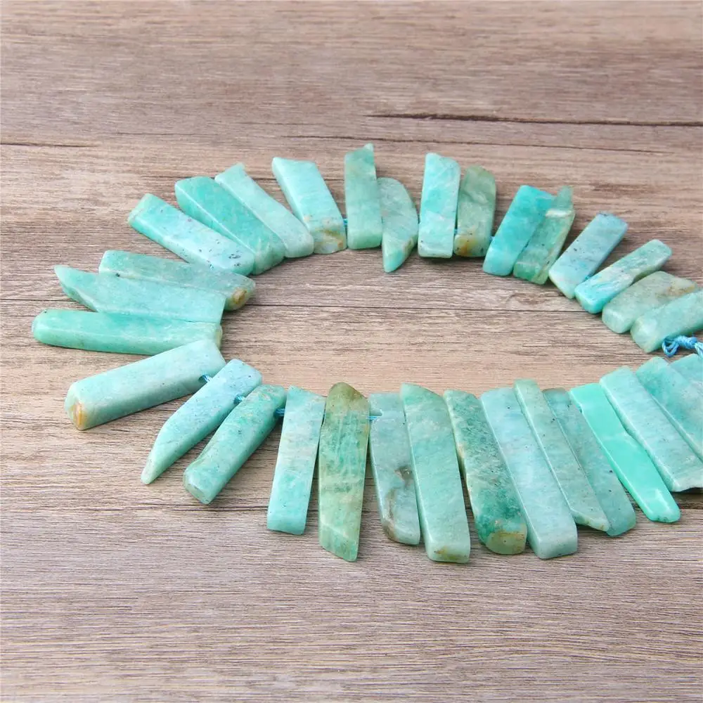 

Natural blue amazonite Crystals Quartz Points Graduated Tusk Top Drilled Beads Pendants Fashion Jewelry For DIY Crown graduate