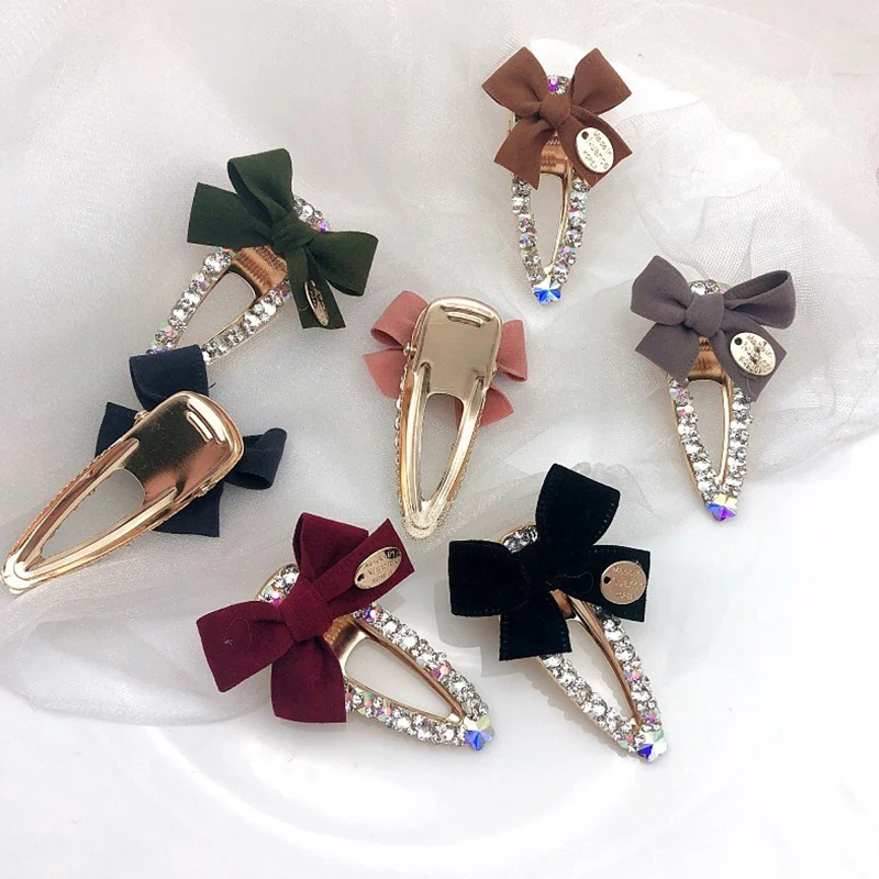 

Hot Selling Trendy Sweet Metal Rhinestone Hairpin Ladies Crystal All-match Hairpin Bow Color Hair Accessories
