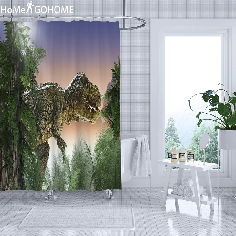 Занавеска для душа в виде динозавра из натурального леса 3D Водонепроницаемая