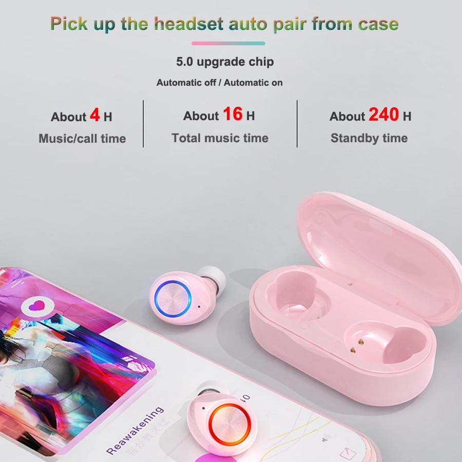 Bluetooth наушники 5 0 беспроводные Macaron TWS модные спортивные стерео с зарядным боксом