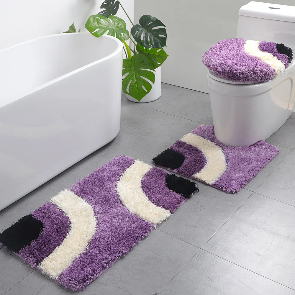 1 set bathroom mat for toilet european grid printing shower room carpet door mat anti slip household lid cover floor rug sets free global shipping
