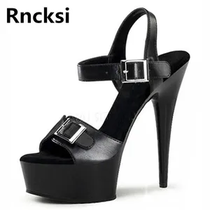Rncksi New Black Women Summer Pole Dance Sexy Shoes Night Club Party Sandals 15cm High Heels Platform Dance Shoes