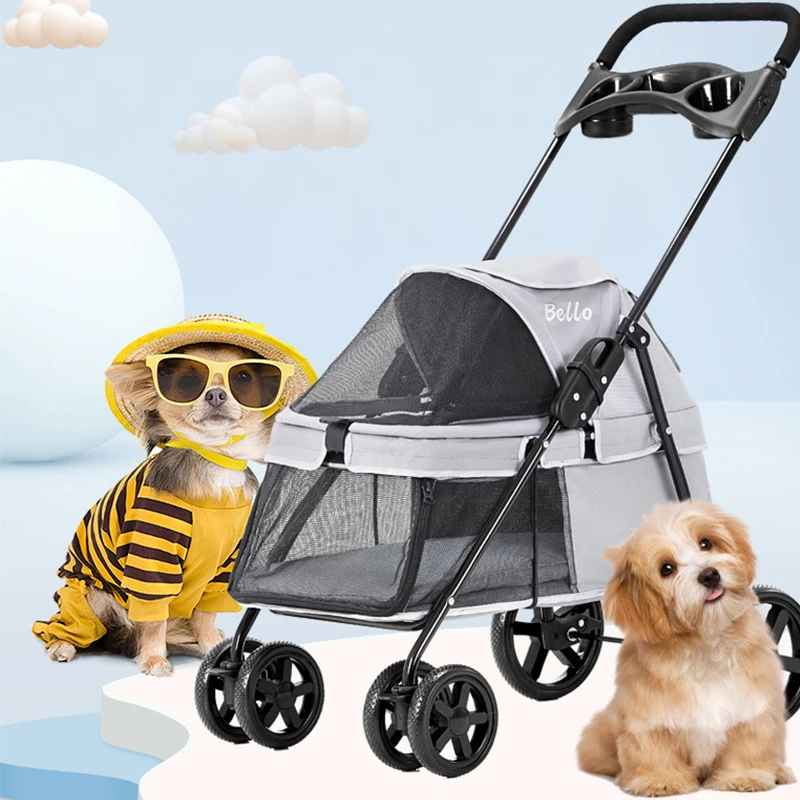 Pet Cat Stroller Newborn Baby Stroller Dog Pull Cart Lightweight 4 Wheels Shock Folding Stroller Dog Travel Transporter Carrier