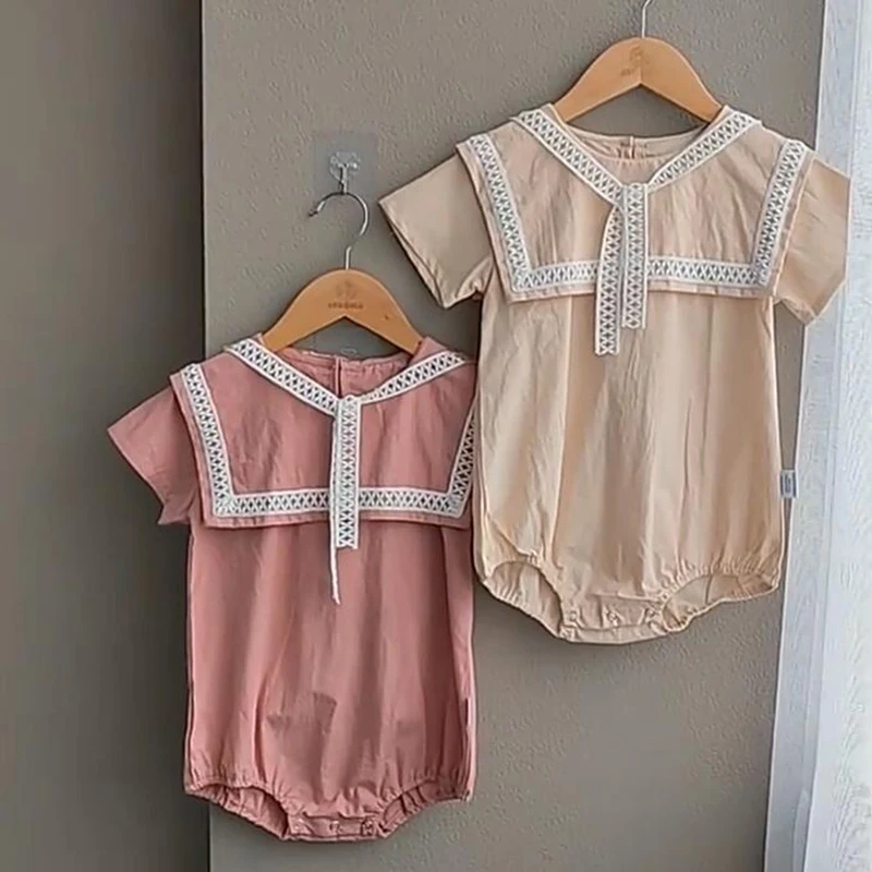 

Корейский Стиль одежда для малышей из хлопка для мальчиков и девочек, Детский комбинезон с короткими рукавами + шапочка, летнее платье для м...