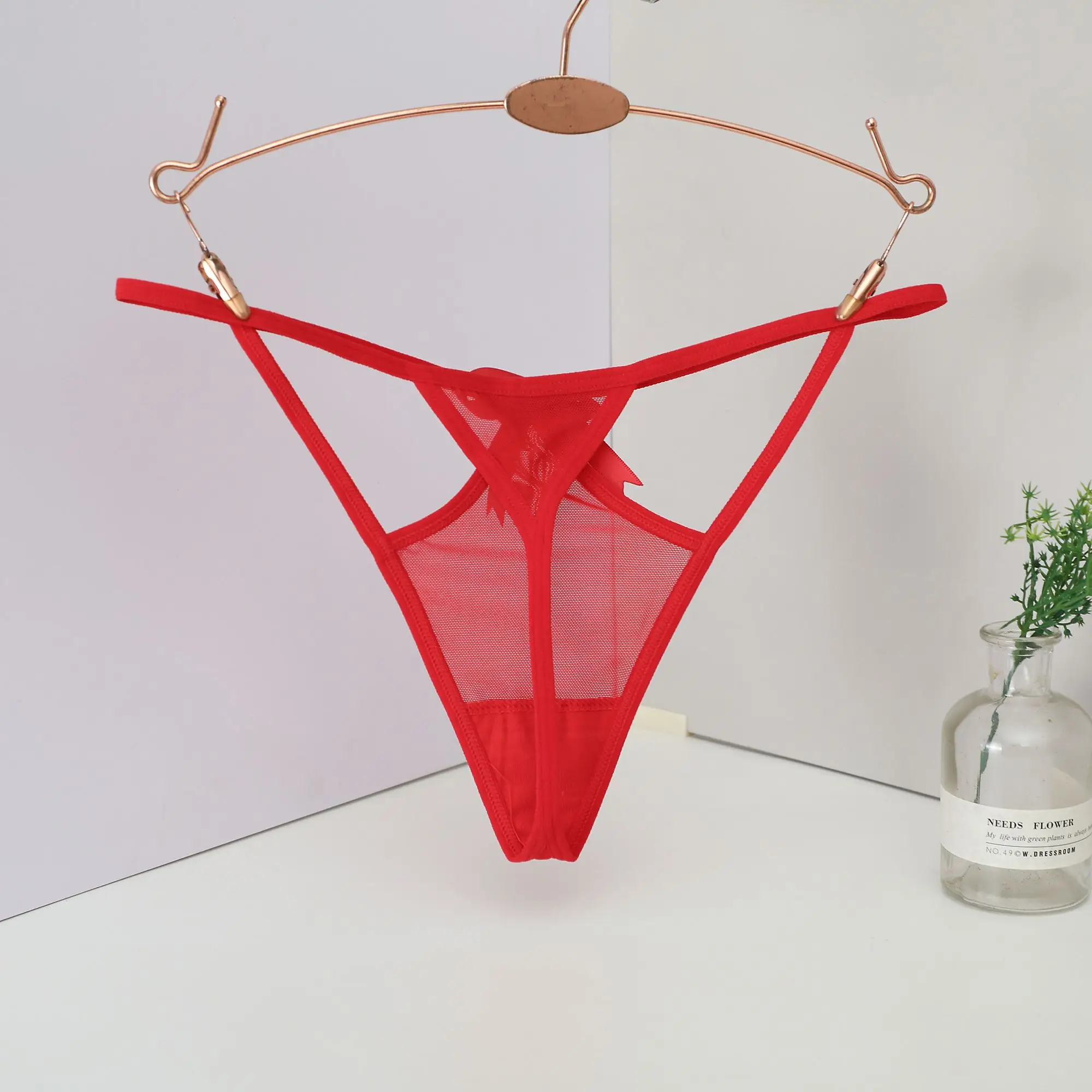 Thin Belt Low Waist Mesh Panties Transparent Underpant Cotton Crotch Bandage Women Thong Lingeries Lace Briefs