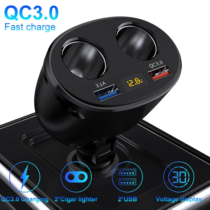 

Зарядное устройство для автомобиля QC 3,0, USB-разветвитель для зарядки прикуривателя, зарядное устройство для прикуривателя, адаптер, поворот...
