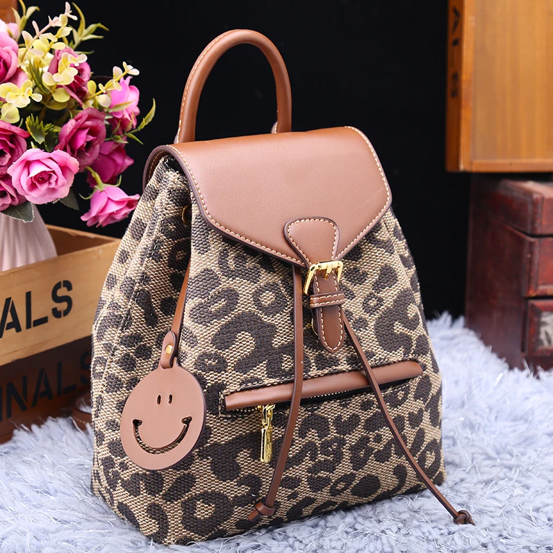 

Luxury Brand 100% Genuine Leather, High-end Fashion, Large-capacity Leopard Print Backpack, Retro All-match Travel Bag Cc Gg