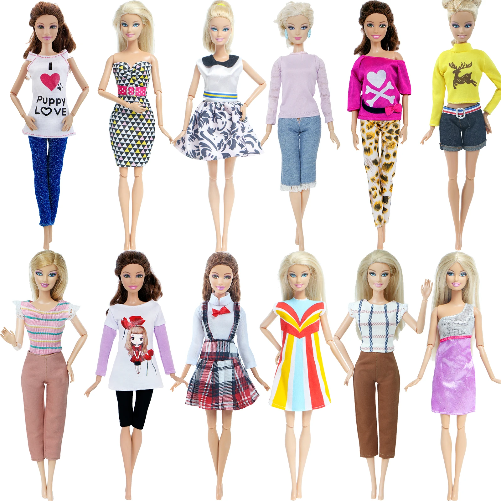 Случайный 15 предметов = 5x модные наряд Низ блузки комплекты рубашка и штаны юбка +