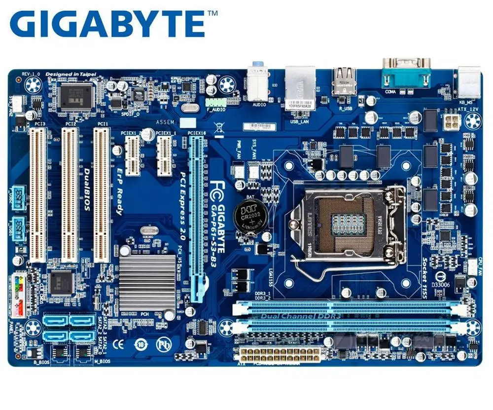 Оригинальная материнская плата для Gigabyte GA P61 S3 B3 DDR3 LGA 1155 16G usb2.0 H61 б/у настольного