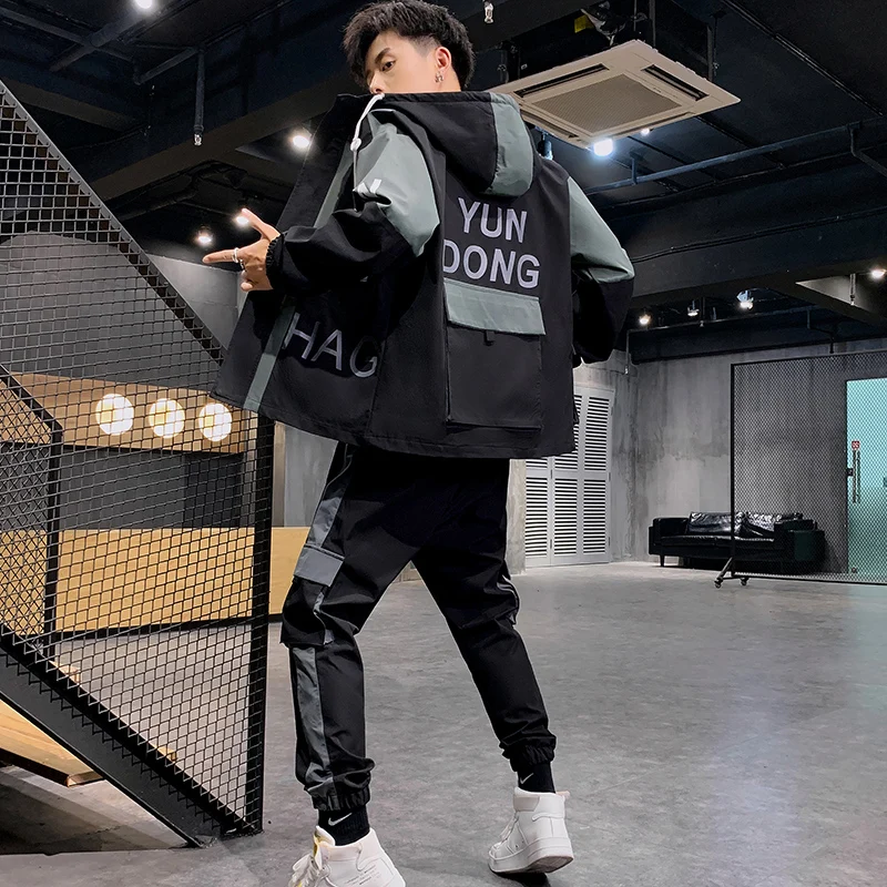 

Men's sportswear Set Fashion Printing Casual Jacket+Sports Pants 2 Piece Autumn Sets Zipper black Casual jogging Sportswear Sets