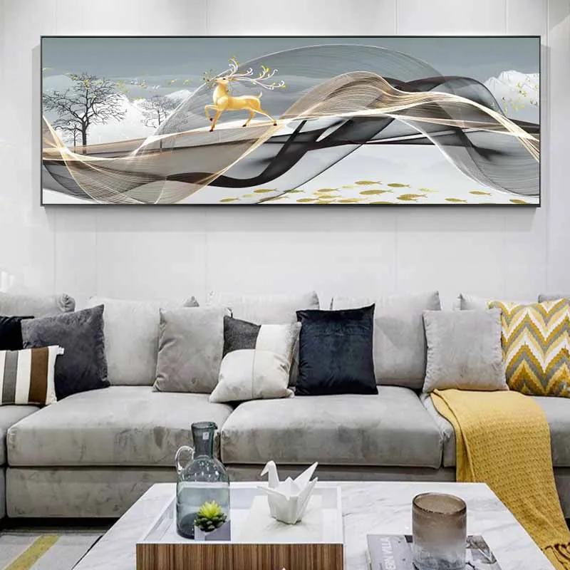 RELIABLI ART Канвасная картина &quotСкандинавская абстрактная Золотая черная лента&quot