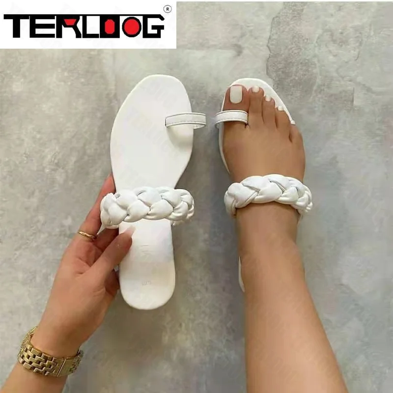 

Шлепанцы женские с переплетением, сандалии на плоской подошве, летние тапочки с клипсой, модная классическая обувь, повседневные шлепанцы, ...