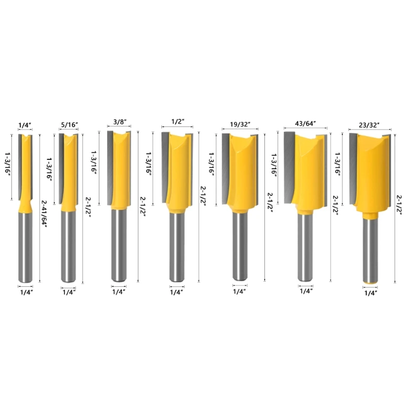 

7pcs 1/4 inch Shank Straight Router Cutter Bit Single Double Flute Router Bit Milling Cutter for Woodwork