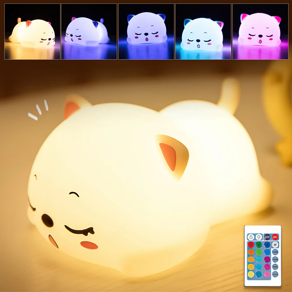 

Светодиодный ночсветильник WAKYME 7 цветов, прикроватная лампа с USB-зарядкой для спальни, с милым котом, с дистанционным управлением, декоратив...