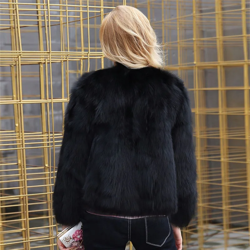 Зимнее искусственное меховое Женское пальто для отдыха черная короткая верхняя