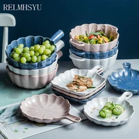 1pc relmhsyu japanese style solid baking pan rice vegetable plate ceramic handle bowl dinner plate home tableware