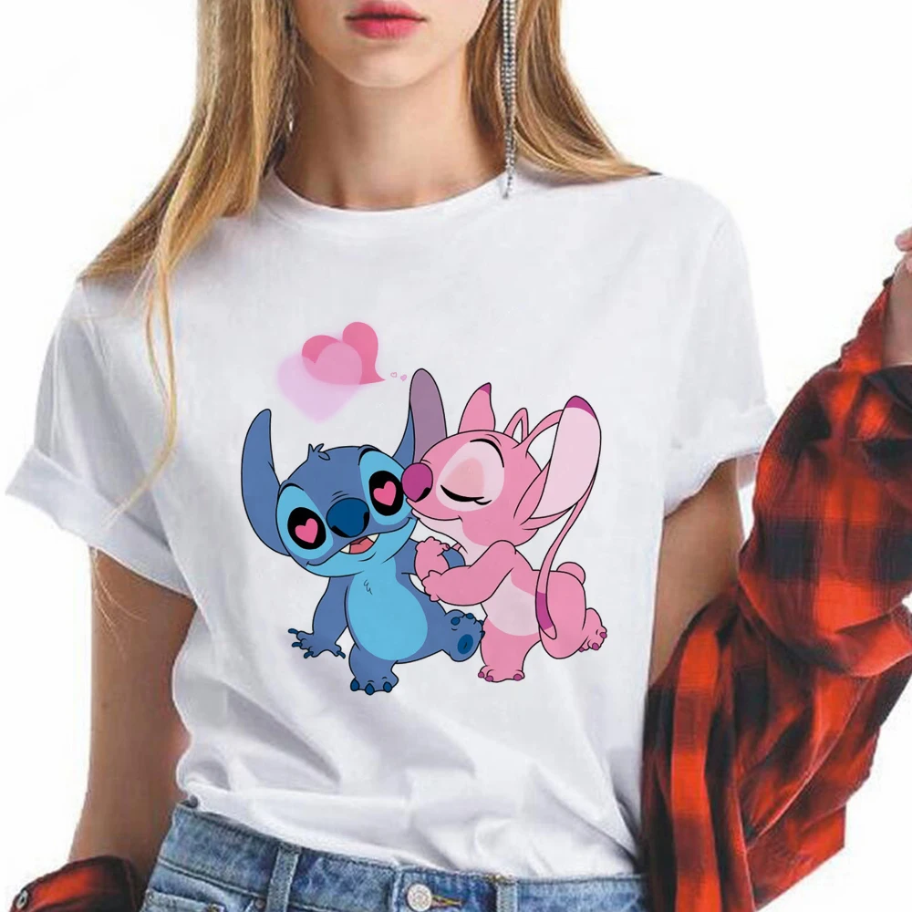 

Urban Stitch Disney Ohana Woman Clothes T-Shirts Sweet Cartoon Valentine's Day France Street Hipster Oversize Soft Girl Fashion
