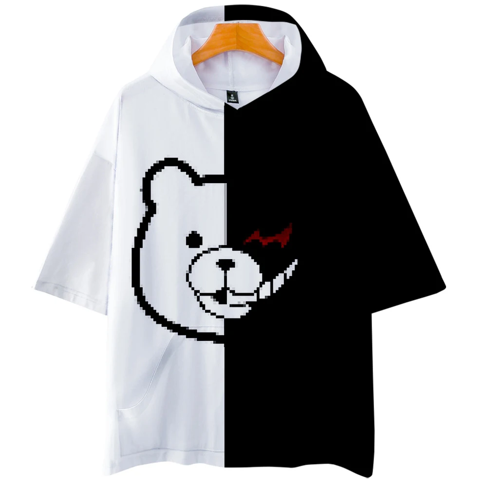 T-shirt hoodie Projectile breaking black and white bear print T Shirt Men O Neck Mens splice Summer Cool harajuku | Мужская одежда