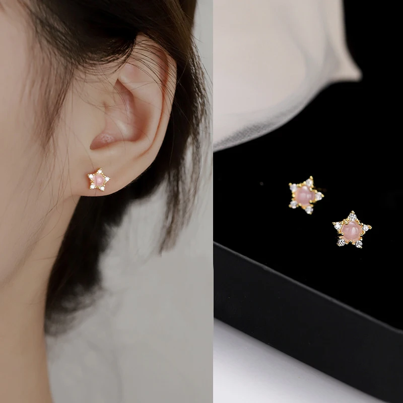 

Exquisite Mini Exquisite Inlay Pink Cubic Zirconia Star Earrings For Women Girl Party Birthday Jewelry Best Friendship Gift