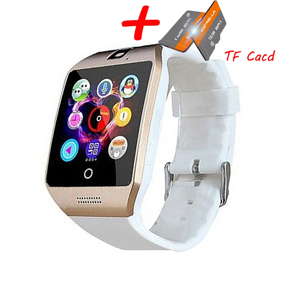 gold and white Q18 Bluetooth Смарт-часы Q18 фитнес-трекер сенсорный экран Поддержка приложения загрузка TF sim-карты камера циферблат/звонок для телефона Android - Цвет: gold and white
