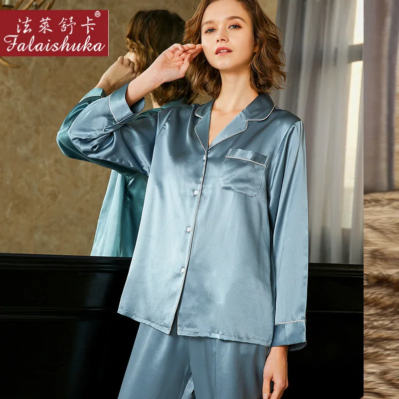 Pajamas For Women Pure 19MM Silk Floral Print Womens Pajamas Top and Bottom Set Sleepwear Size M L XL