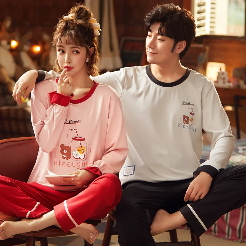 Hot Long Sleeve Pijama for Male Plus Size Sleep Clothing Cotton Casual Nightie Sleepwear Men Pyjamas Suit Autumn Couple Pajamas