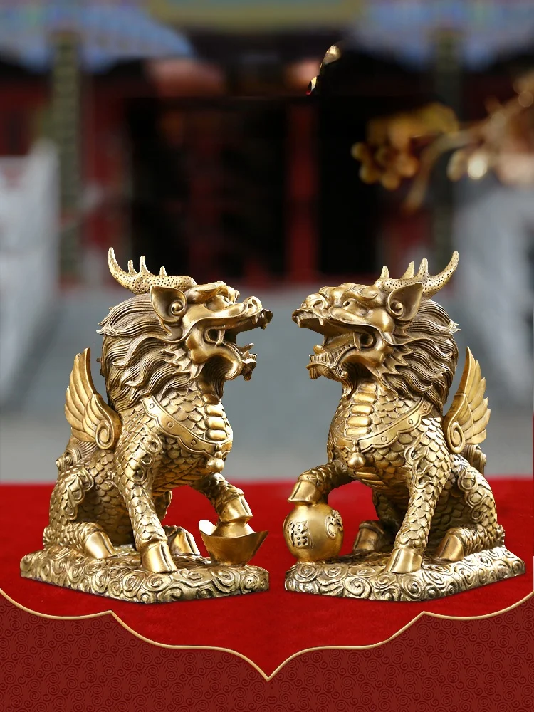 

TT Pure Copper Kylin Decoration a Pair of Gifts Protecting the House Warding off the Evils Bringing Money Step Gossip LargeShop