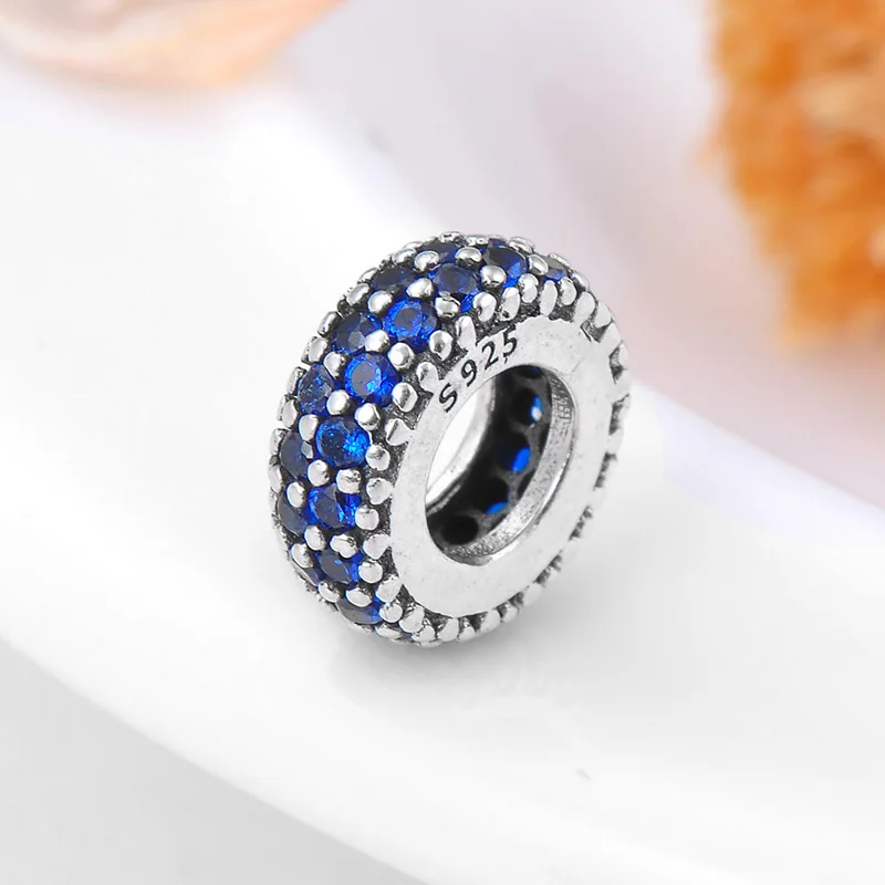 Authentic 925 Sterling Silver Blue CZ Spacer Charms Beads Fit Original European Charm Bracelet Jewelry Making 2018 | Украшения и