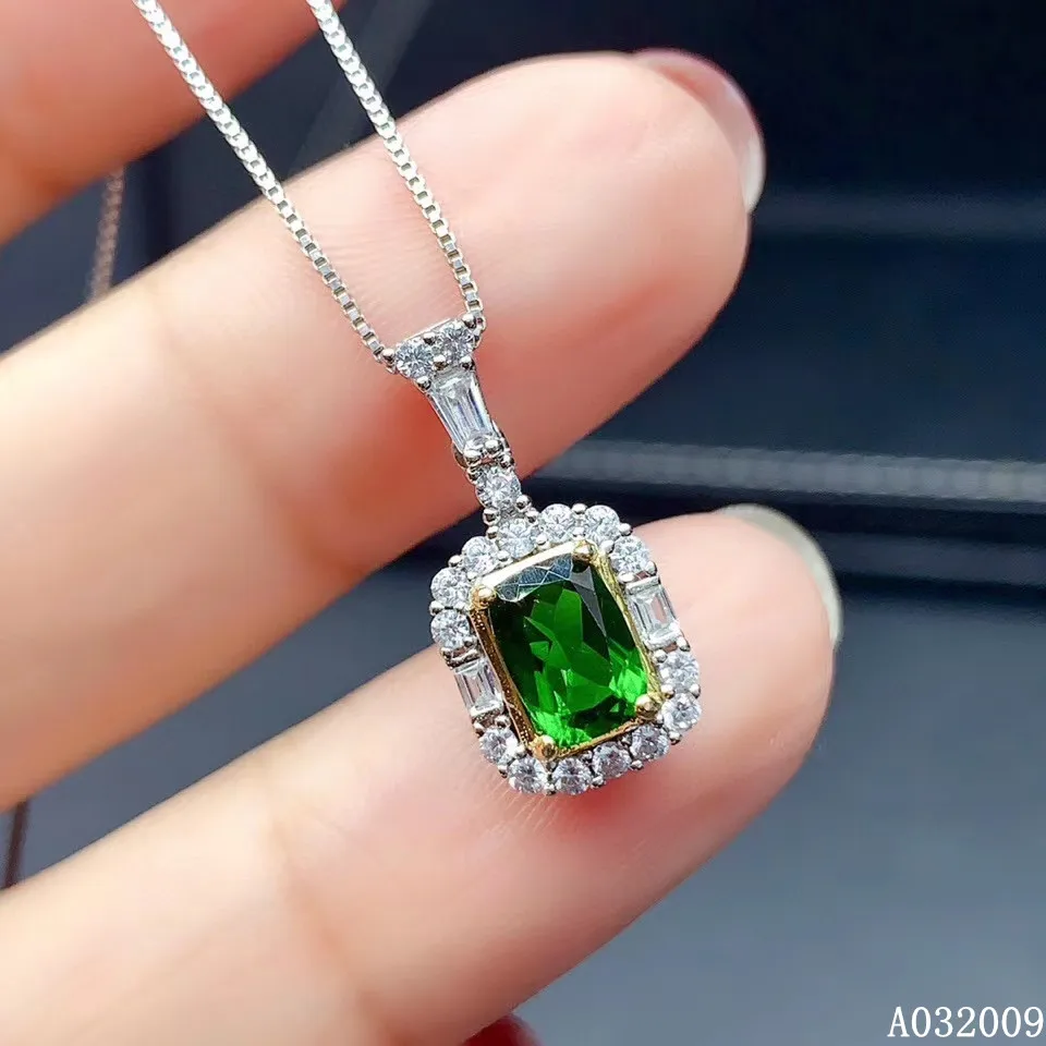 KJJEAXCMY fine jewelry 925 Sterling Silver inlaid natural diopside noble girl new Pendant Necklace support test