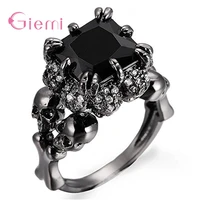 particular s925 sterling silver hip pop stylish skull design black cubic zirconia finger rings for women men party jewelry gifts