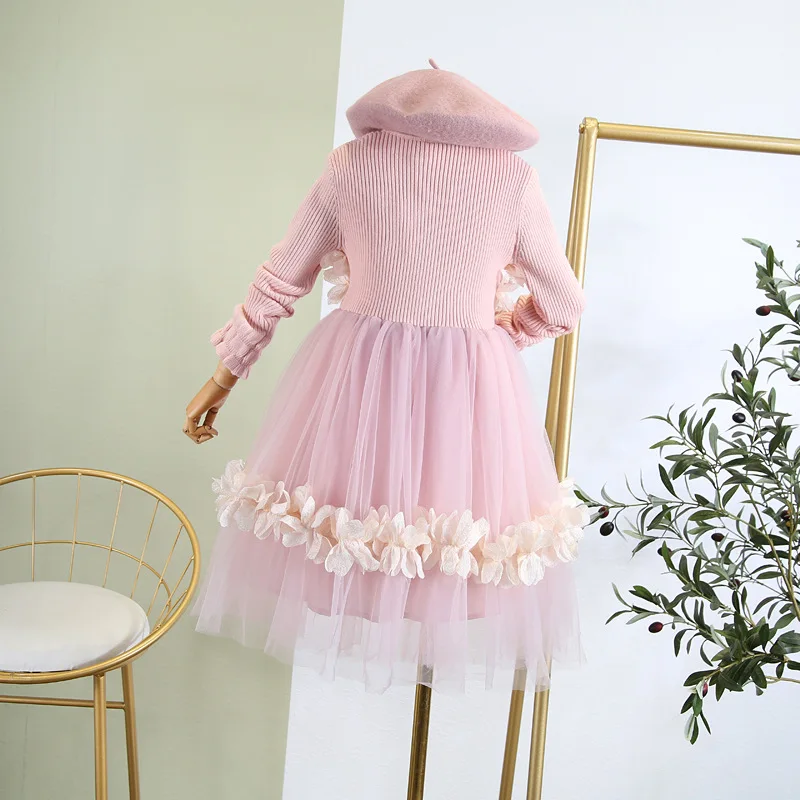 Трикотажное Сетчатое платье для девочек Осень-зима 2019 новая детская одежда