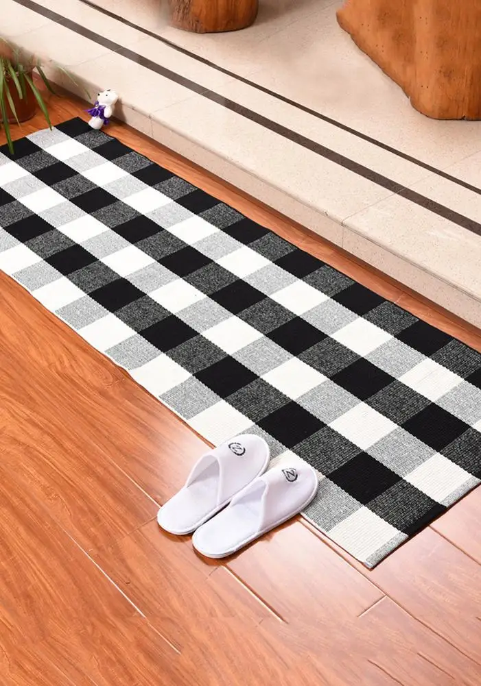 Хлопковые клетчатые коврики в стиле буйвола черно белый клетчатый коврик для