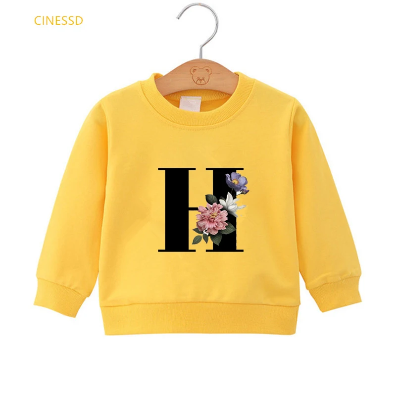 

Flowers 26 English Alphabet G-P Print Children 'S Sweatshirts And Hoodie Cute Girls Clothes Winter Velvet Streetwear Teen Tops