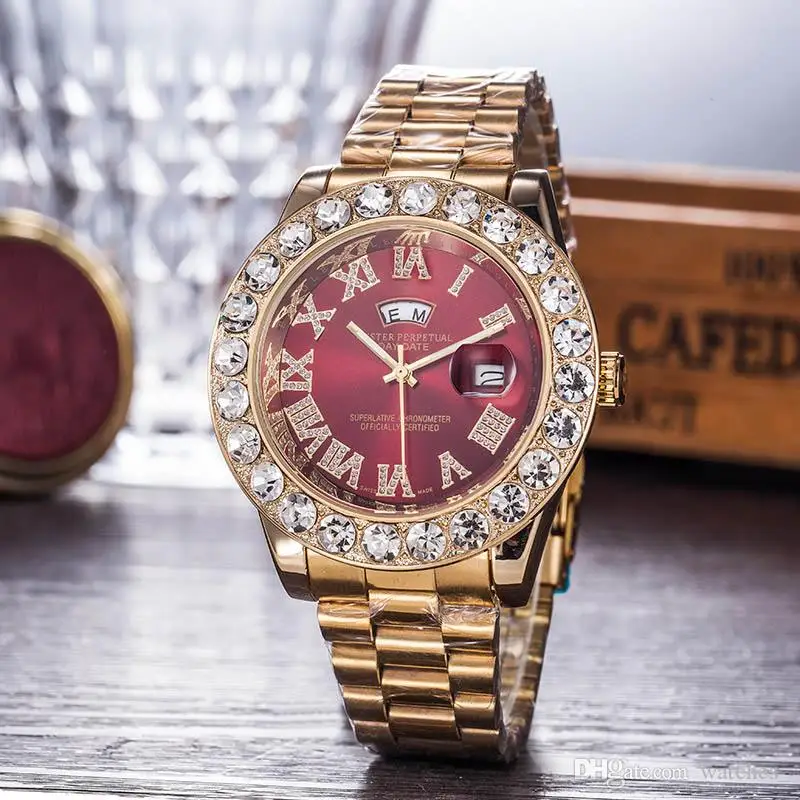 President Day Date Gold Perpetual Роскошные мужские часы с большим алмазным ободком из