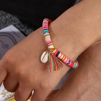 summer new style bohemian multicolor natural shell elastic bracelet soft lady polymer clay handmade bracelet anklet jewelry