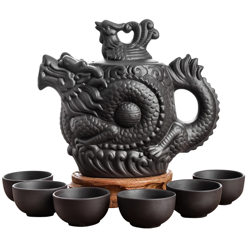 

1 Pot 6 Cups Large Capacity Yixing Zhu Ni Flower Tea Kettle Large Purple Sand Teapot Chinese Tea Set Handmade Ceramic Tea Pot