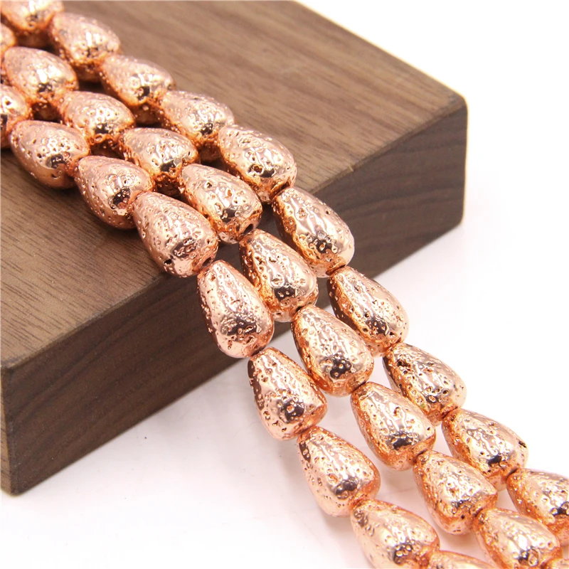 15 5 &quotгальванические бусины из розового золота с вулканическим камнем 7*12 мм